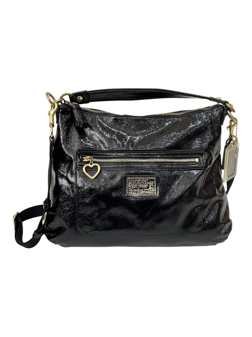 COACH Poppy Daisy Liquid Glass Hobo Black Patent Leather Bag No. M1276-F20103